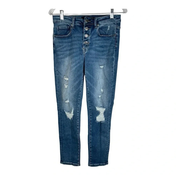 RISEN LOS ANGELES Medium Wash Distressed Jeans Size 5/27 - Picture 1 of 12